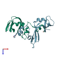 PDB entry 7or6 coloured by chain, top view.