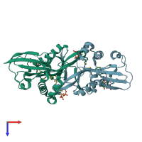 PDB entry 7ovv coloured by chain, top view.