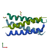 PDB entry 7owx coloured by chain, front view.