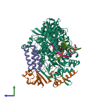 PDB entry 7ozv coloured by chain, side view.