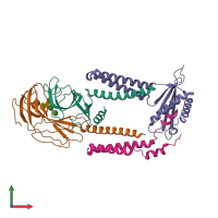 PDB entry 7p2q coloured by chain, front view.
