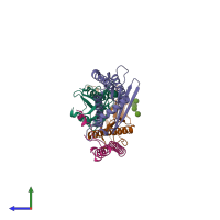PDB entry 7p2q coloured by chain, side view.