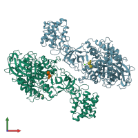 PDB entry 7p39 coloured by chain, front view.
