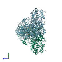 PDB entry 7p39 coloured by chain, side view.