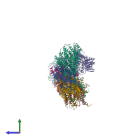 PDB entry 7p69 coloured by chain, side view.