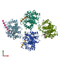 PDB entry 7p6j coloured by chain, front view.