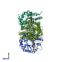 PDB entry 7p6j coloured by chain, side view.