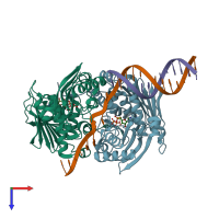 PDB entry 7p8v coloured by chain, top view.