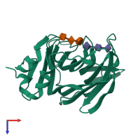 PDB entry 7p90 coloured by chain, top view.