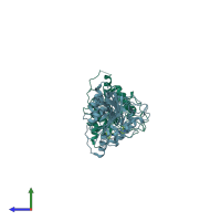 PDB entry 7paw coloured by chain, side view.