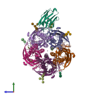 PDB entry 7pbz coloured by chain, side view.