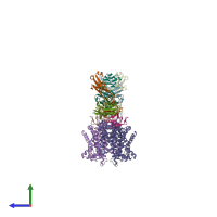 PDB entry 7phq coloured by chain, side view.