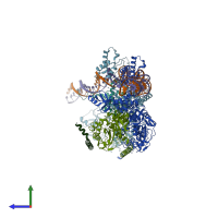 PDB entry 7pik coloured by chain, side view.