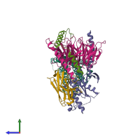 PDB entry 7piu coloured by chain, side view.