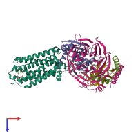 PDB entry 7piu coloured by chain, top view.