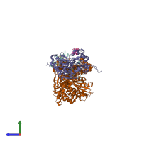 PDB entry 7plx coloured by chain, side view.