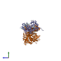 PDB entry 7pm2 coloured by chain, side view.