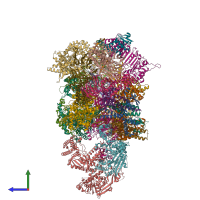 PDB entry 7pmn coloured by chain, side view.