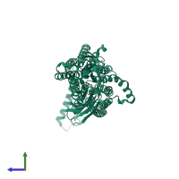 PDB entry 7pmy coloured by chain, side view.