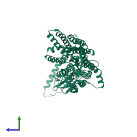 PDB entry 7pn1 coloured by chain, side view.