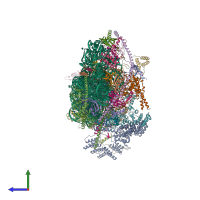 PDB entry 7pnw coloured by chain, side view.