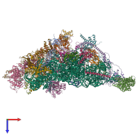 Hetero 32-meric assembly 1 of PDB entry 7pny coloured by chemically distinct molecules, top view.