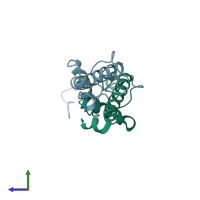 PDB entry 7po9 coloured by chain, side view.