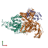 PDB entry 7pqe coloured by chain, front view.