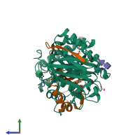 PDB entry 7prt coloured by chain, side view.