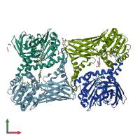 PDB entry 7puq coloured by chain, front view.