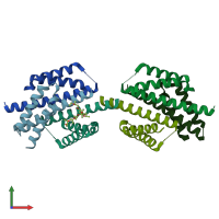 PDB entry 7pv0 coloured by chain, front view.