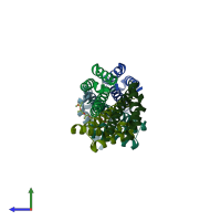 PDB entry 7pv0 coloured by chain, side view.