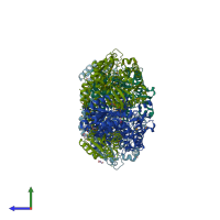PDB entry 7pva coloured by chain, side view.