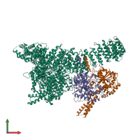 PDB entry 7pw4 coloured by chain, front view.