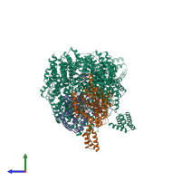 PDB entry 7pw4 coloured by chain, side view.