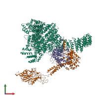 PDB entry 7pw5 coloured by chain, front view.