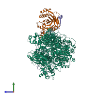 PDB entry 7px3 coloured by chain, side view.