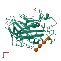 PDB entry 7pxw coloured by chain, top view.