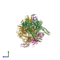 PDB entry 7py6 coloured by chain, side view.