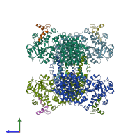 PDB entry 7q12 coloured by chain, side view.