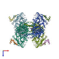 PDB entry 7q13 coloured by chain, top view.