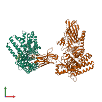 PDB entry 7q1u coloured by chain, front view.