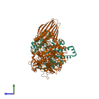 PDB entry 7q1u coloured by chain, side view.