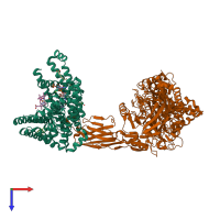 PDB entry 7q1u coloured by chain, top view.