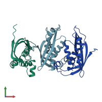 PDB entry 7q1v coloured by chain, front view.