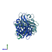 PDB entry 7q1v coloured by chain, side view.