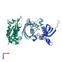 PDB entry 7q1v coloured by chain, top view.