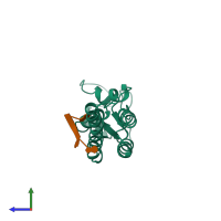 PDB entry 7q2q coloured by chain, side view.