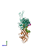 PDB entry 7q3n coloured by chain, side view.