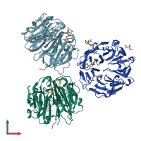 PDB entry 7q40 coloured by chain, front view.